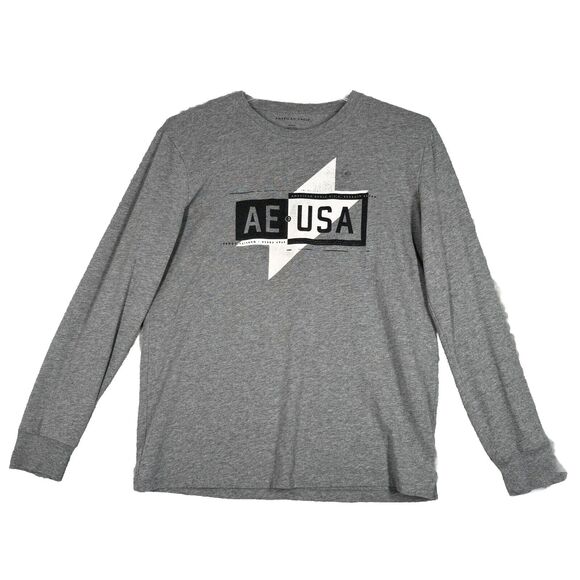 American Eagle Shirt Men‎ Medium Gray Long Sleeve T-Shirt AE USA Graphic Casual - Picture 1 of 8
